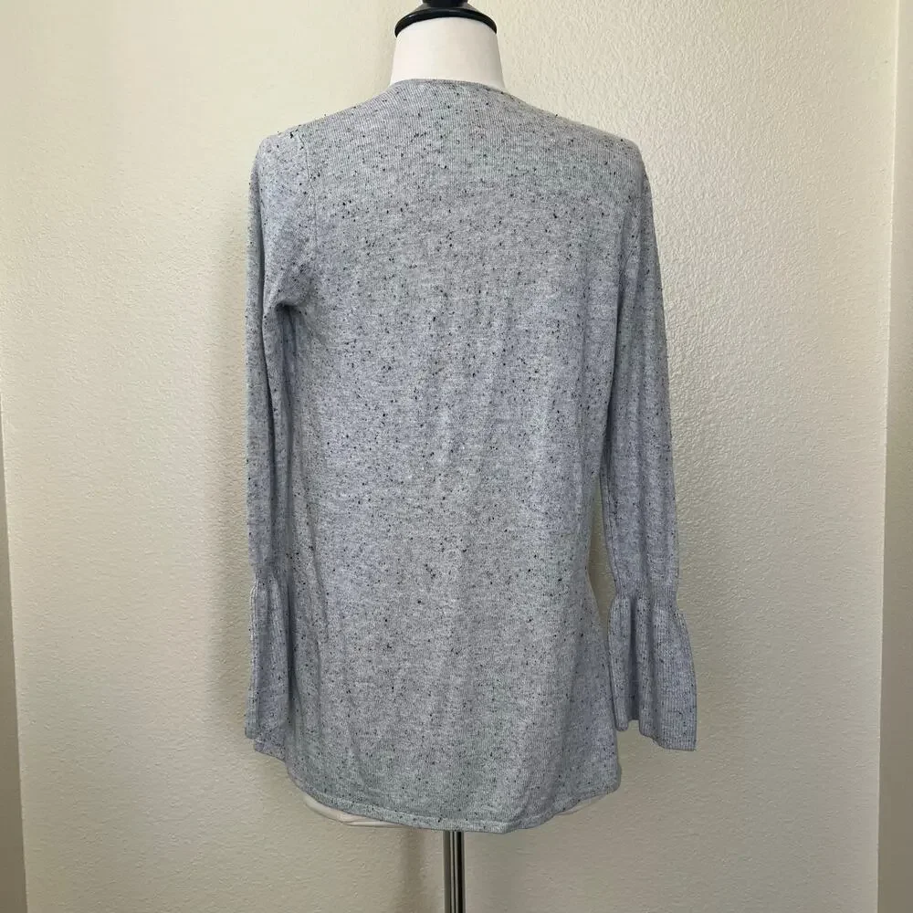 Style & Co speckled gray open sweater cardigan bell sleeve cuffs